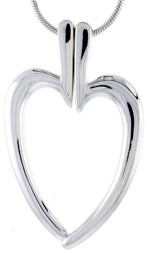 Sterling Silver High Polished Split Heart Pendant, 1 1/8&quot; (29 mm) tall, w/ 18&quot; Thin Snake Chain