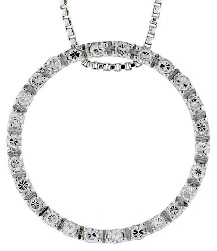 Sterling Silver Circle of Life Pendant Slide w/ High Quality CZ Stones, 15/16&quot; (23 mm) tall