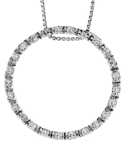 Sterling Silver Circle of Life Pendant Slide w/ High Quality CZ Stones, 1 3/16&quot; (29 mm) tall