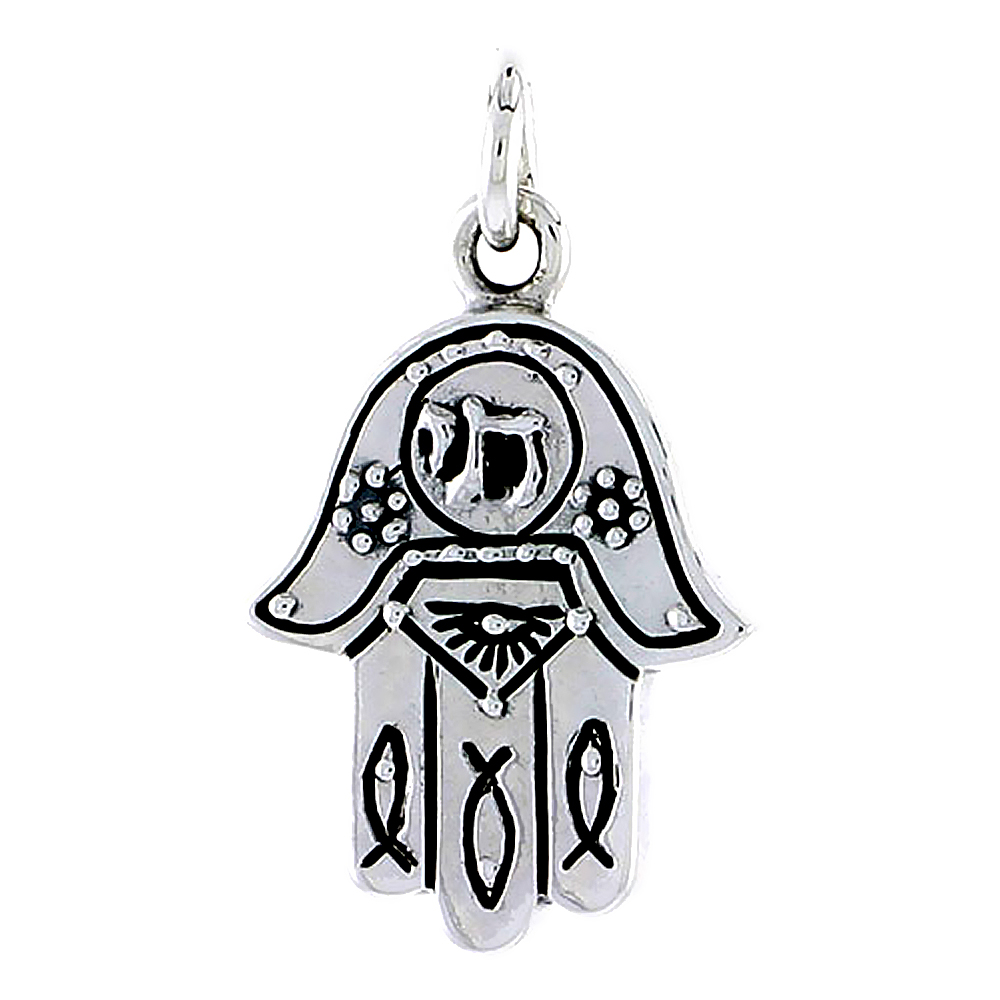Sterling Silver Hamsa &quot;Hand of God&quot; Pendant, 7/8&quot; (22 mm) tall