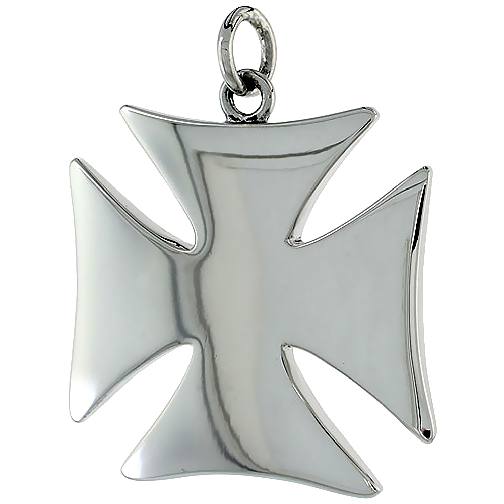 Sterling Silver High Polished Cross Pattee Pendant, 1 1/4" (31 mm) tall