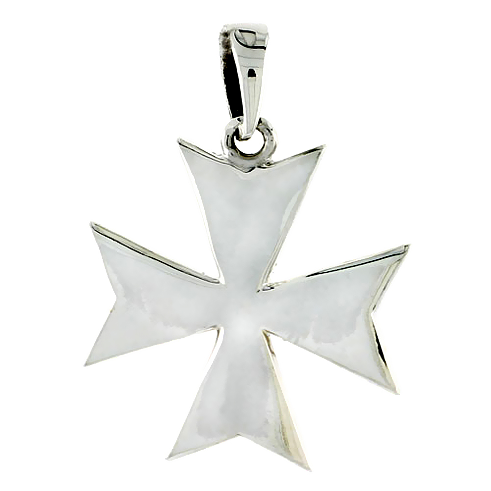 Sterling Silver High Polished Maltese Iron Cross Pendant, 1 1/16&quot; (27 mm) tall