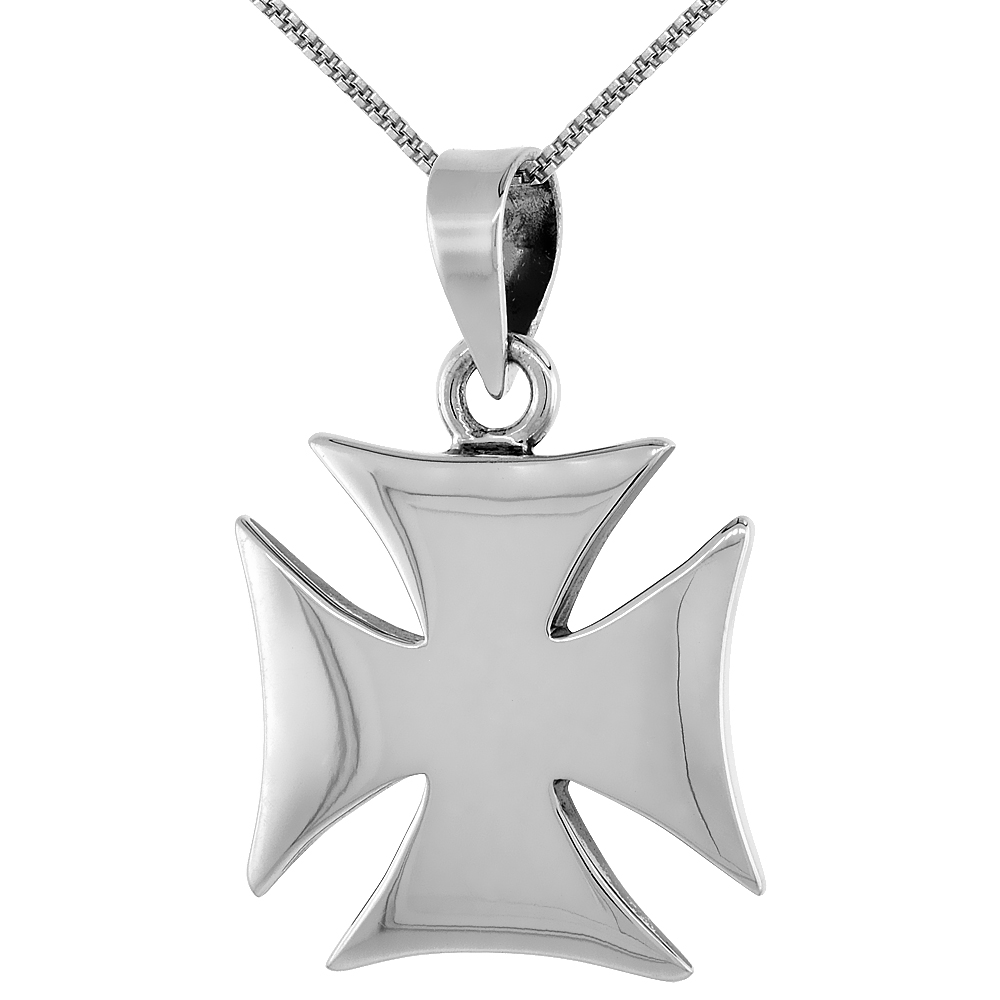 Sterling Silver High Polished Maltese Iron Cross, 7/8" (22 mm) tall