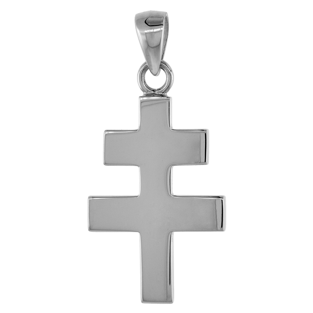 Sterling Silver Patriarchal Cross Pendant, 1 1/8&quot; (29 mm) tall