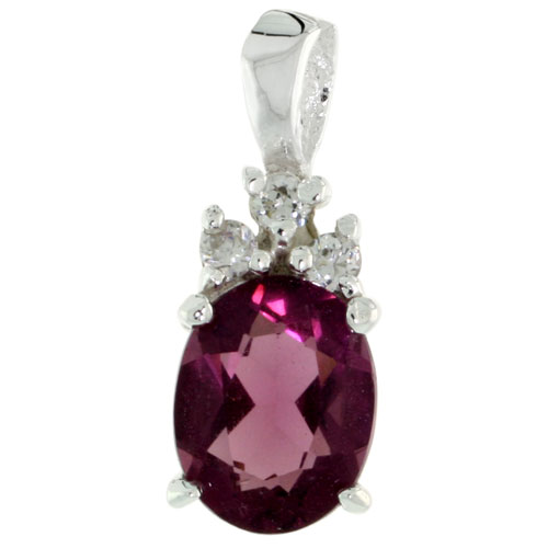 Sterling Silver Oval-shaped June Birthstone CZ Pendant, w/ 9x7mm Oval Cut Alexandrite-colored Stone &amp; Brilliant Cut Clear Stones, w/ 18&quot; Thin Box Chain