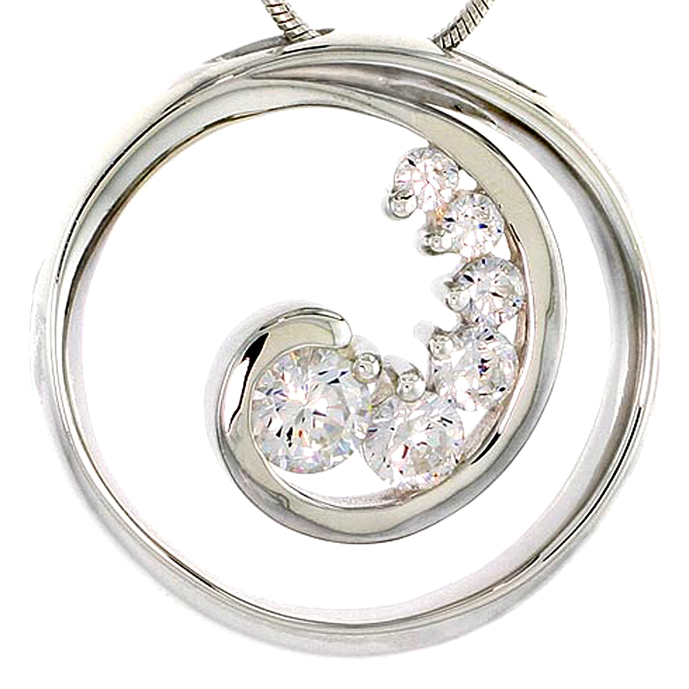 Sterling Silver Graduated Journey Pendant w/ 6 High Quality CZ Stones, 1" (25 mm) tall