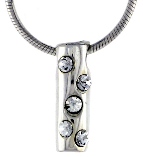 High Polished Sterling Silver 9/16&quot; (14 mm) tall Tubular Pendant, w/ Five 2mm Brilliant Cut CZ Stones, w/ 18&quot; Thin Box Chain