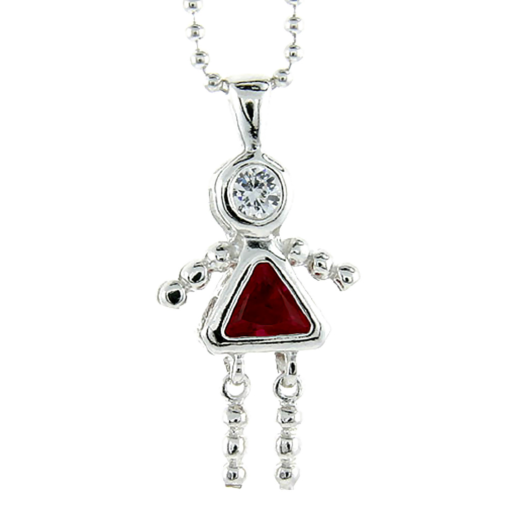 Sterling Silver Birthstone Charm July Baby Brat Girl Ruby Color Cubic Zirconia