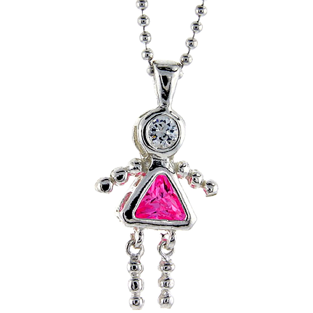 Sterling Silver Birthstone Charm October Baby Brat Girl Pink Tourmaline Color Cubic Zirconia