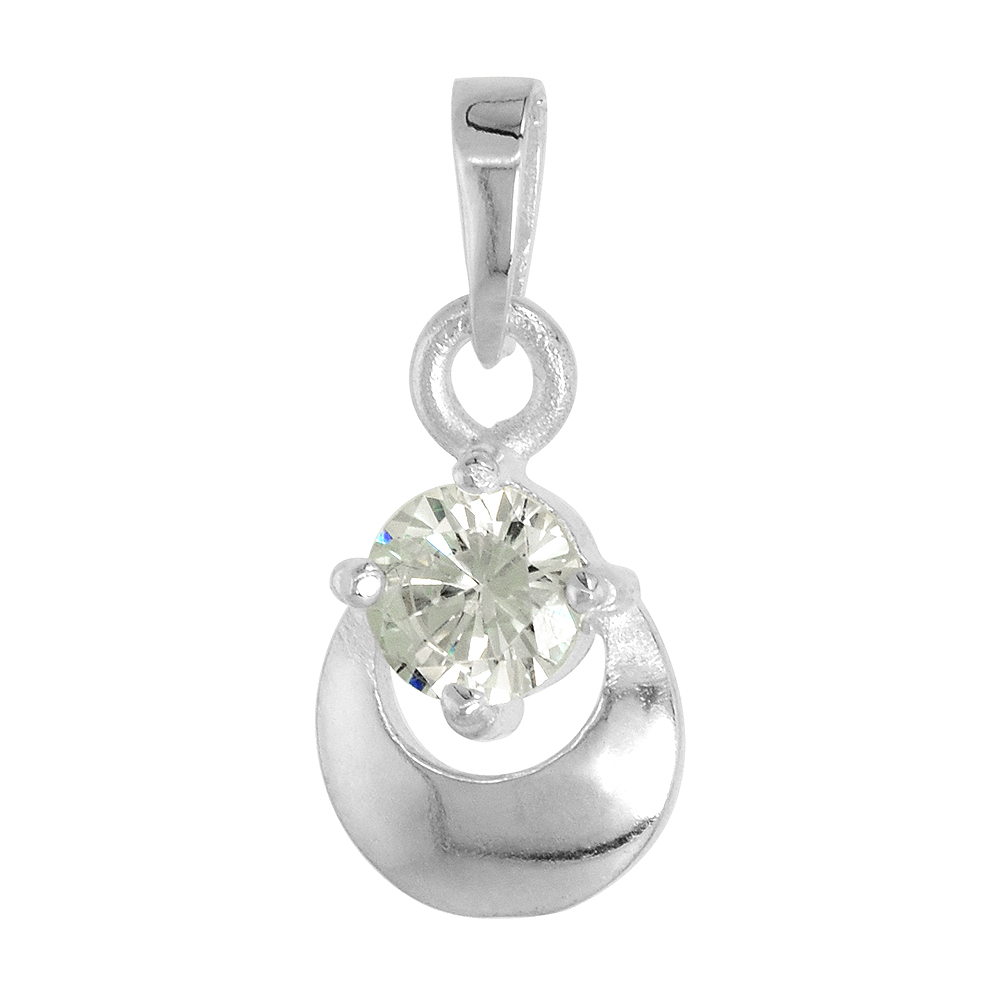High Polished Sterling Silver 5/8&quot; (16 mm) tall Matte-finish Fancy Loop Pendant, w/ 5mm Brilliant Cut CZ Stone, w/ 18&quot; Thin Box 