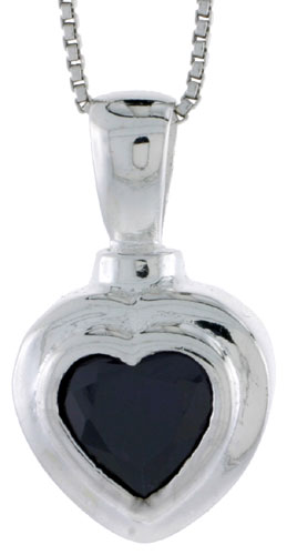 High Polished Sterling Silver 1&quot; (26 mm) tall Heart Pendant, w/ 9x9mm Amethyst-colored CZ Stone, w/ 18&quot; Thin Box Chain