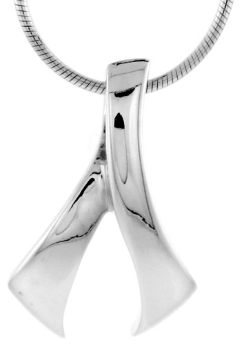 High Polished Sterling Silver 15/16&quot; (24 mm) tall Freeform Pendant, w/ 18&quot; Thin Box Chain