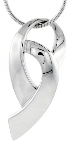 High Polished Sterling Silver 1 5/16&quot; (34 mm) tall Double Loop Pendant, w/ 18&quot; Thin Box Chain