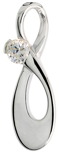 High Polished Knot Pendant in Sterling Silver w/ 4mm Brilliant Cut CZ Stone, 15/16&quot; (24 mm) tall