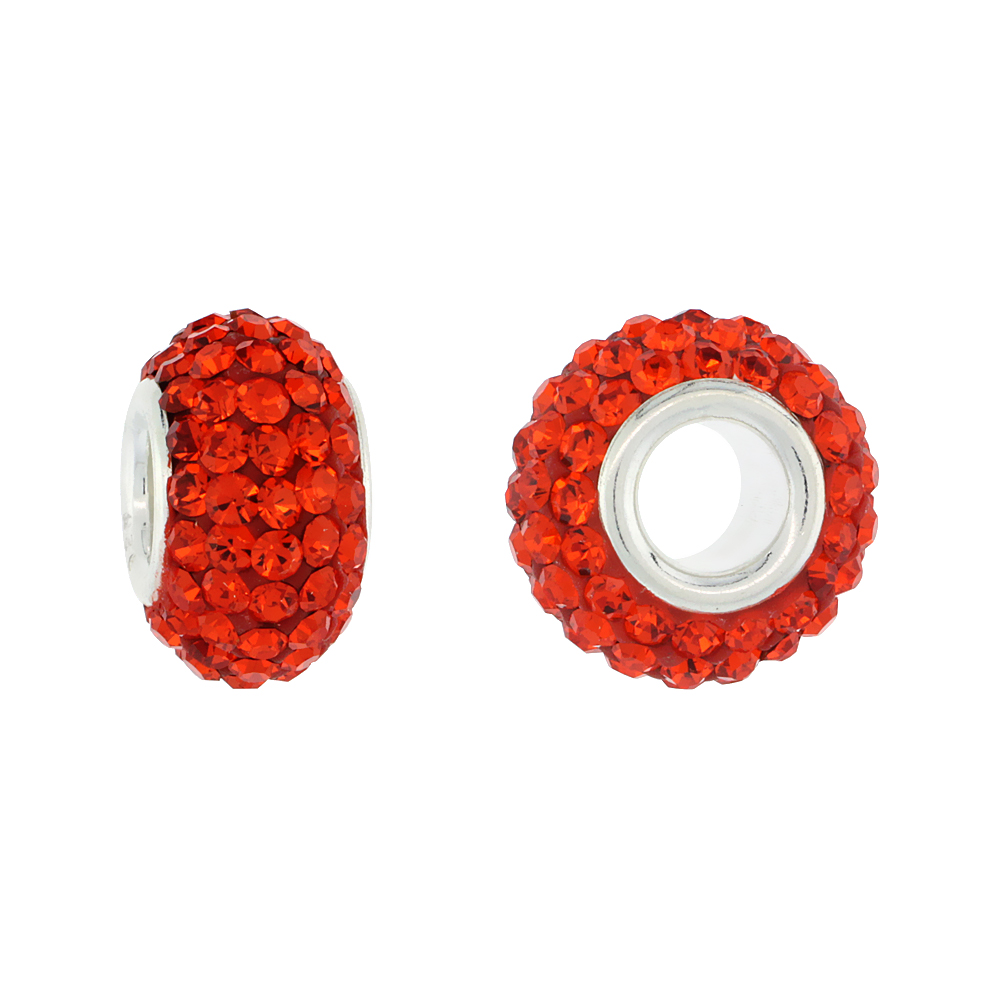Sterling Silver Crystal Charm Bead Hyacinth Orange Color Charm Bracelet Compatible, 13 mm