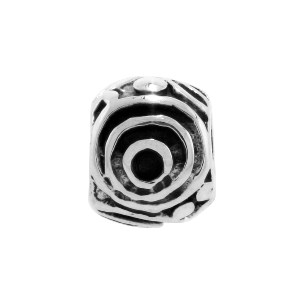 Sterling Silver Whirl Barrel Bead Charm for most Charm Bracelets