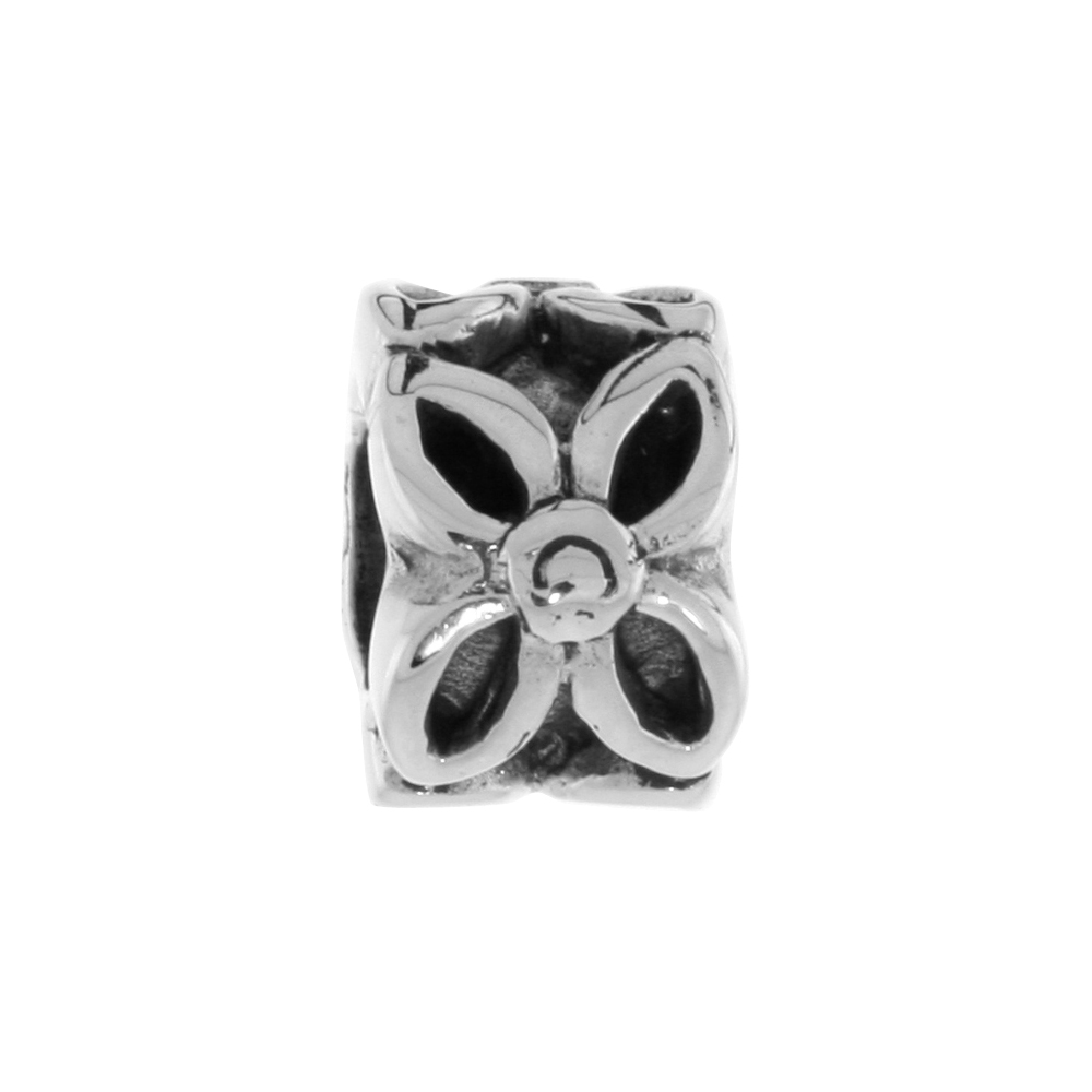 Sterling Silver Floral Bead Charm for most Charm Bracelets