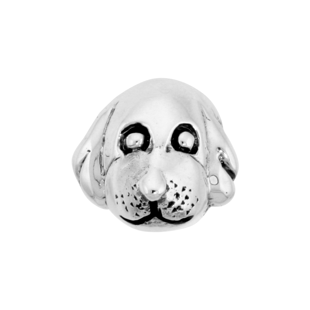 Sterling Silver Dog Face Bead Charm for most Charm Bracelets