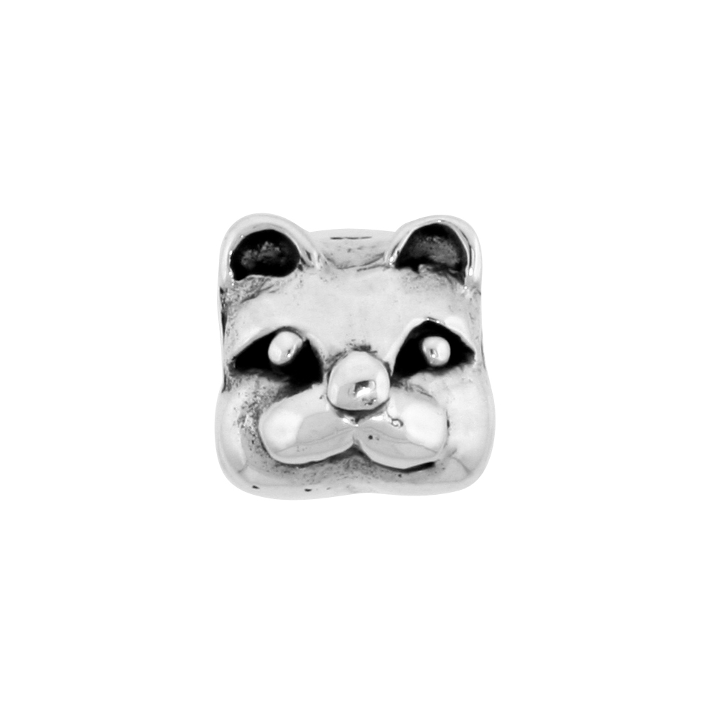 Sterling Silver Cat Face Bead Charm for most Charm Bracelets