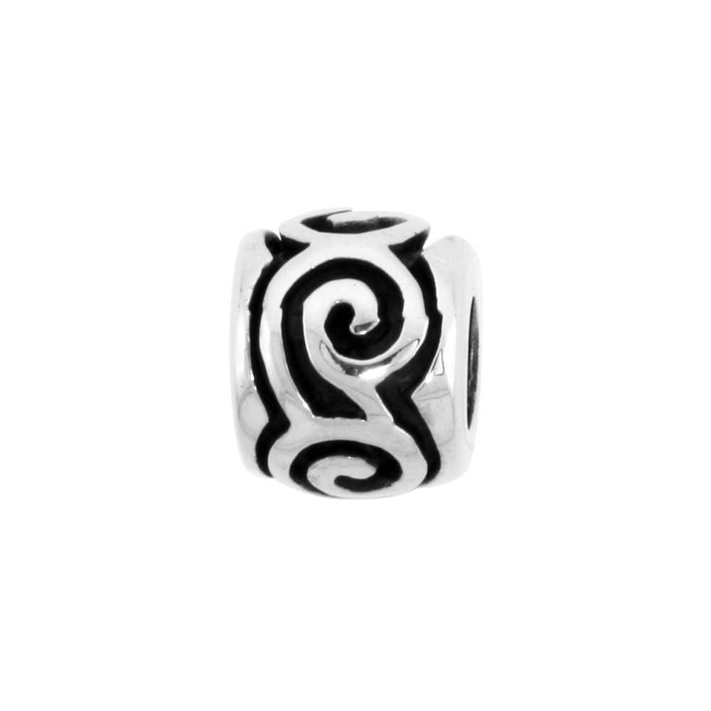 Sterling Silver Swirl Barrel Bead Charm for most Charm Bracelets