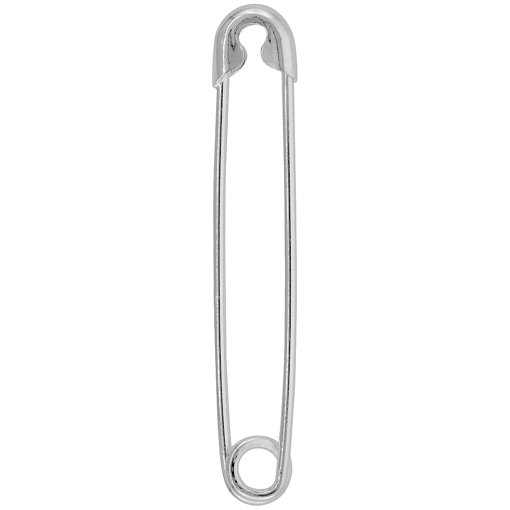 Sterling Silver Safety Pin Charm Brooch Italy, 1 7/8 inch