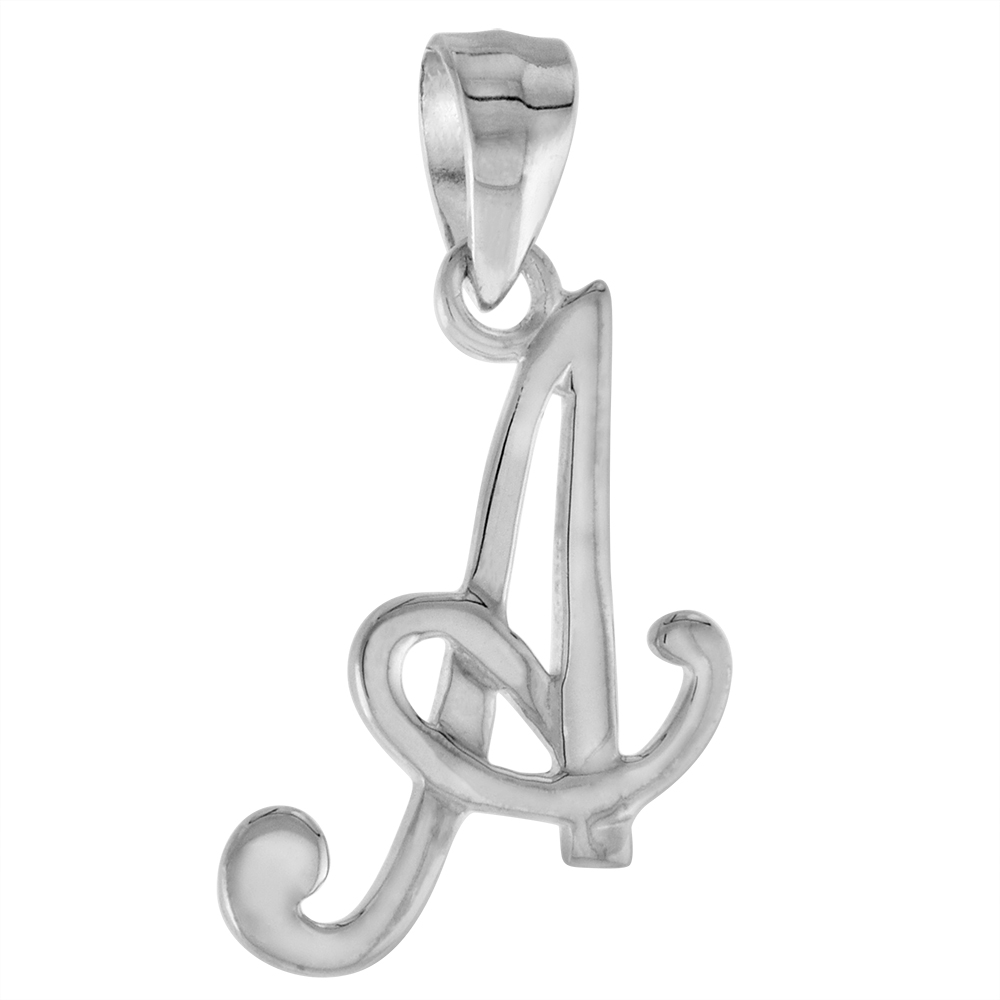 3/4 inch Sterling Silver Small Script Initials A to V Pendant Necklace for Women Flawless High Polished 16-44 inch