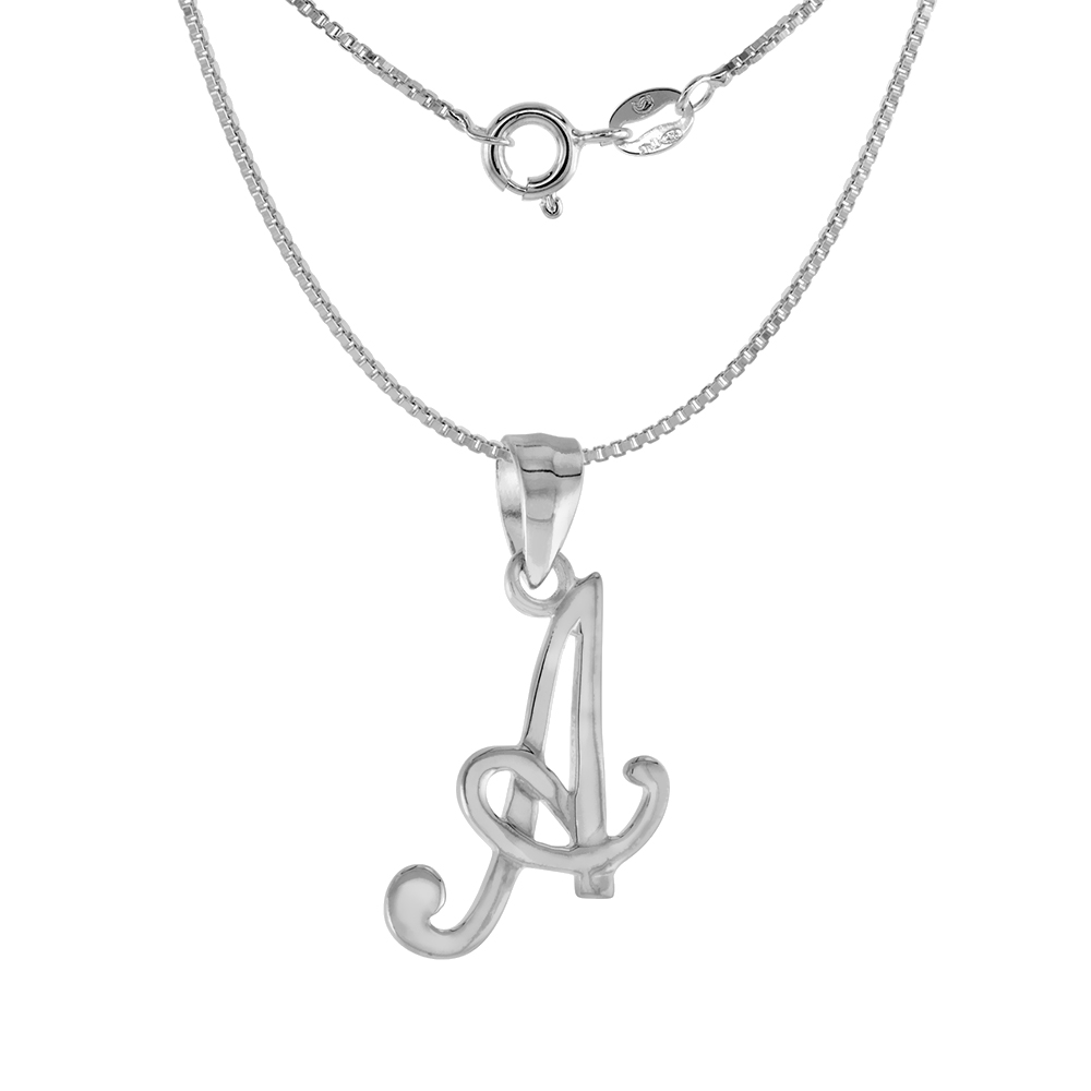Small 3/4 inch Sterling Silver Script Initial A Pendant Necklace for Women Flawless High Polished 16-20 inch
