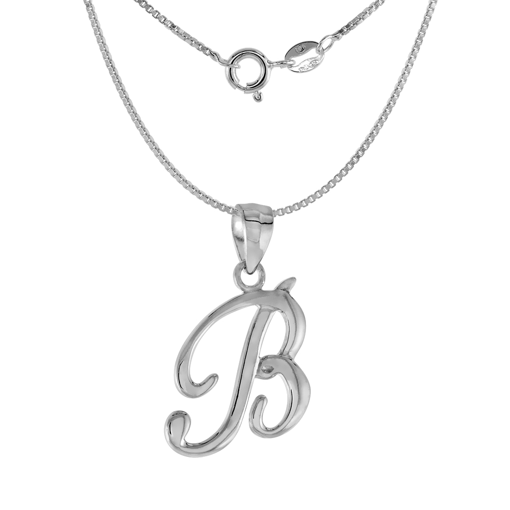 Small 3/4 inch Sterling Silver Script Initial B Pendant for Women & Girls Flawless High Polished Finish No Chain