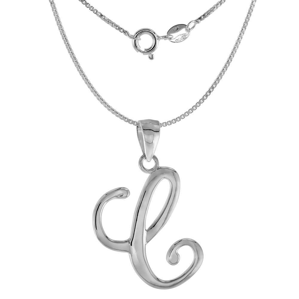 Small 3/4 inch Sterling Silver Script Initial C Pendant for Women &amp; Girls Flawless High Polished Finish No Chain