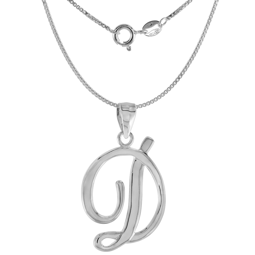 Small 3/4 inch Sterling Silver Script Initial D Pendant for Women &amp; Girls Flawless High Polished Finish No Chain