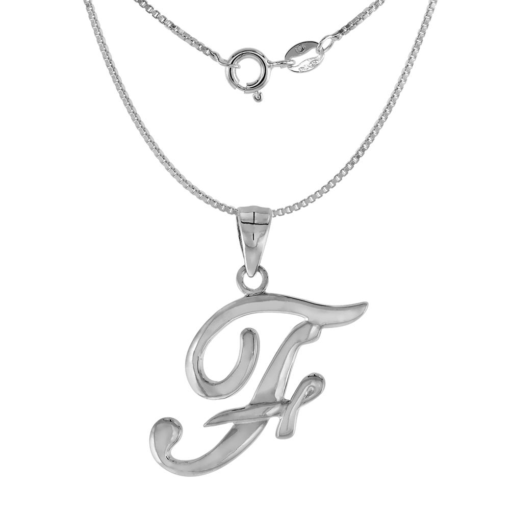 Small 3/4 inch Sterling Silver Script Initial F Pendant for Women &amp; Girls Flawless High Polished Finish No Chain