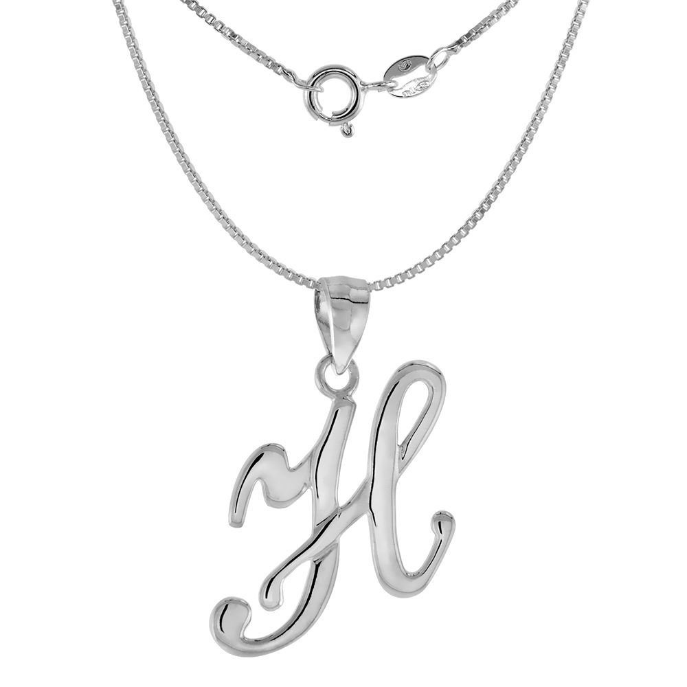 Small 3/4 inch Sterling Silver Script Initial H Pendant for Women &amp; Girls Flawless High Polished Finish No Chain