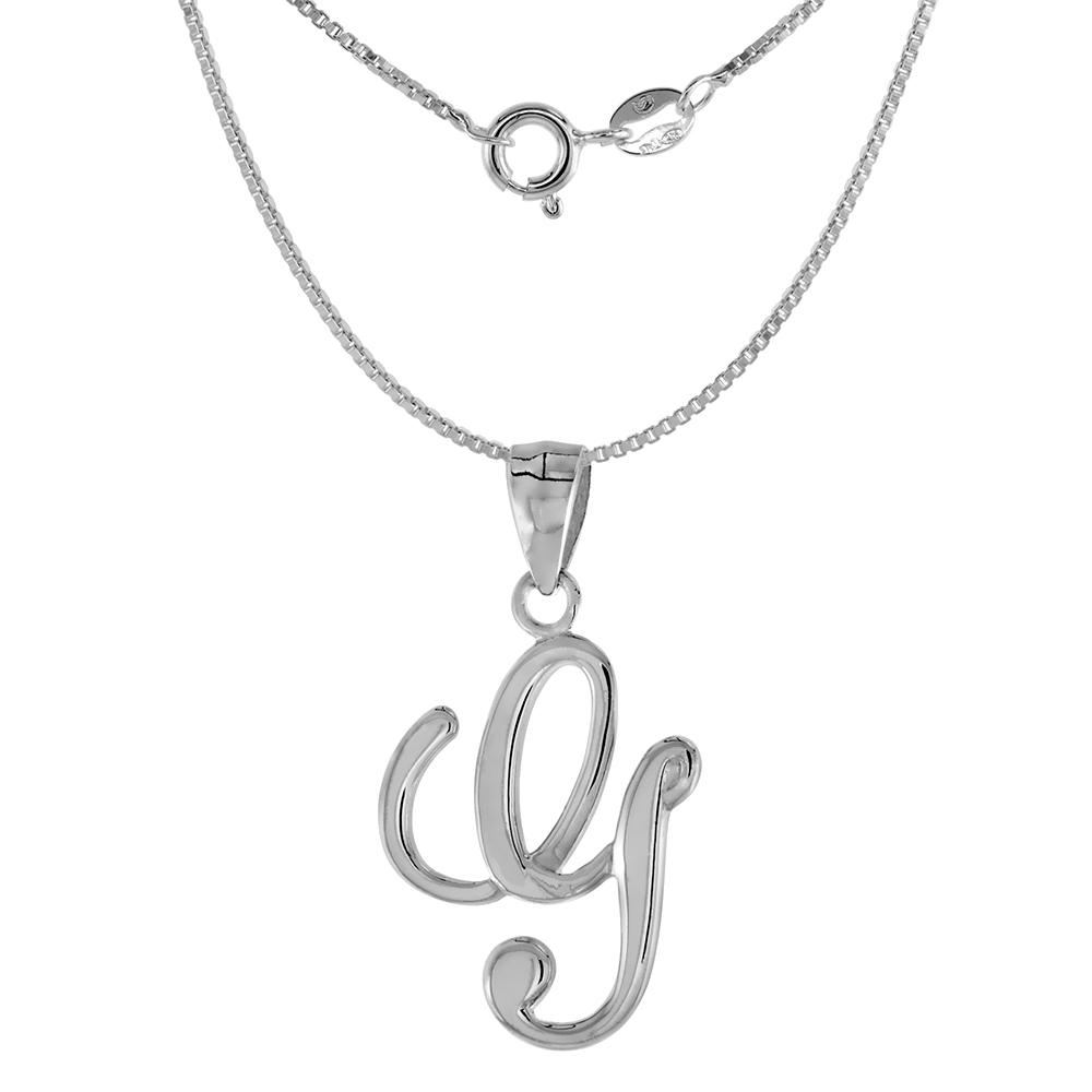Small 3/4 inch Sterling Silver Script Initial G Pendant Necklace for Women Flawless High Polished 16-20 inch