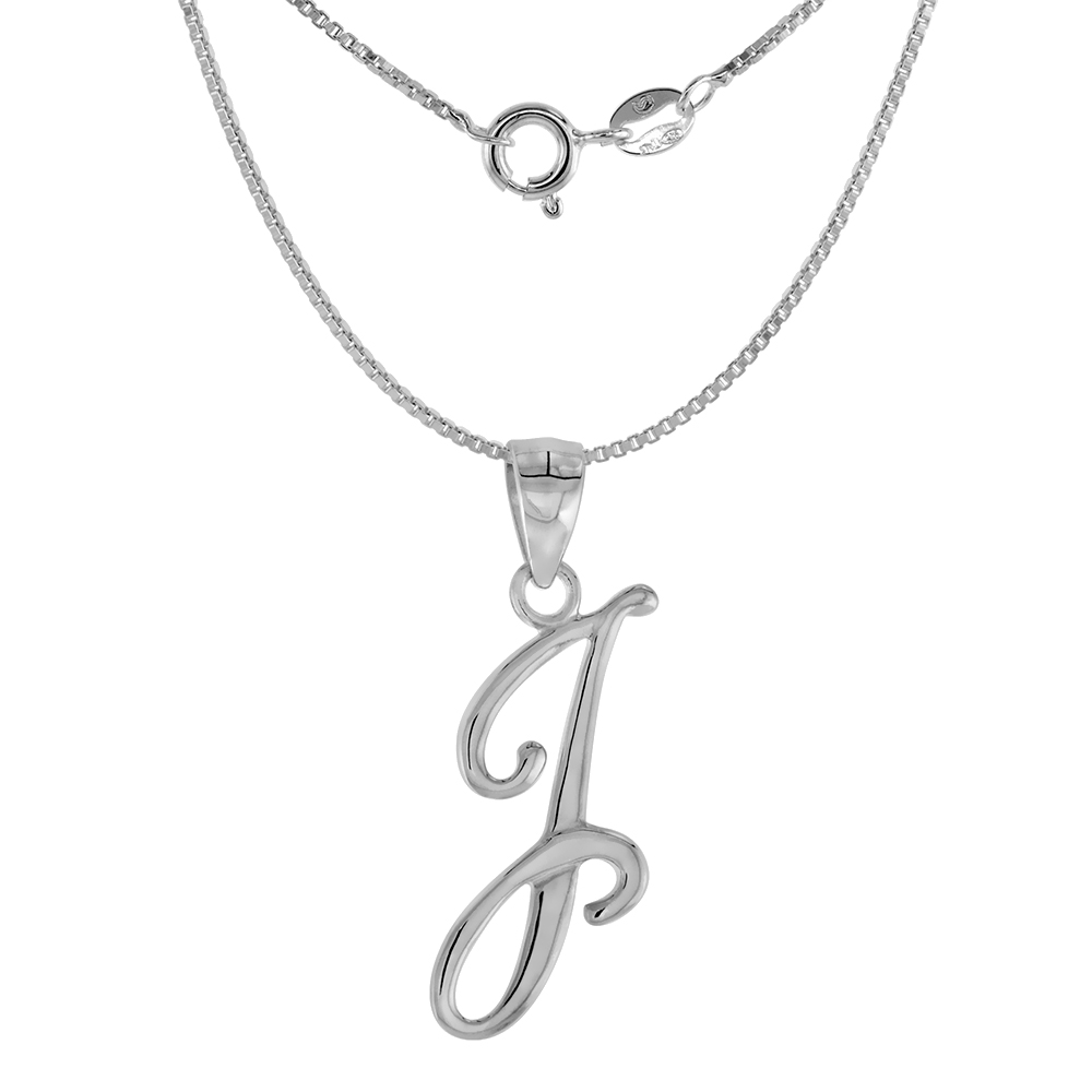 Small 3/4 inch Sterling Silver Script Initial I Pendant Necklace for Women Flawless High Polished 16-20 inch
