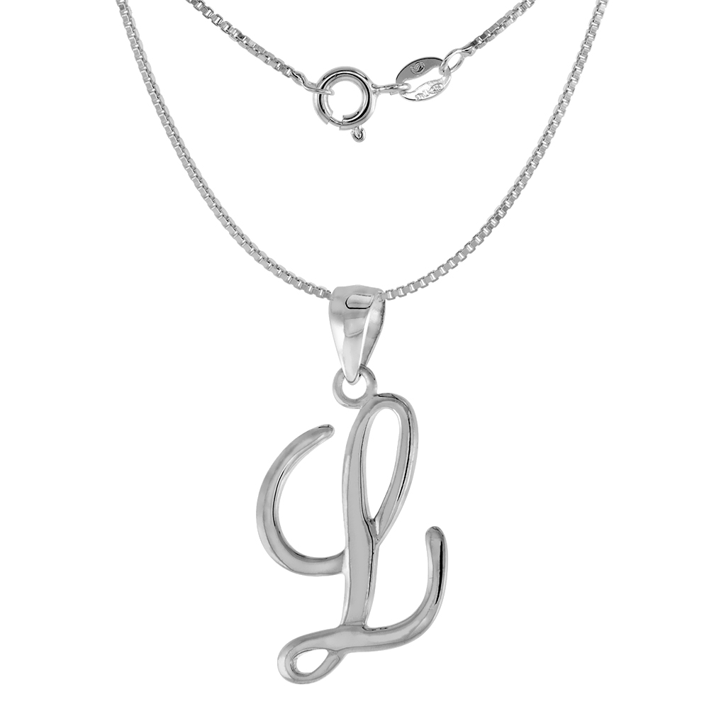 Small 3/4 inch Sterling Silver Script Initial L Pendant Necklace for Women Flawless High Polished 16-20 inch