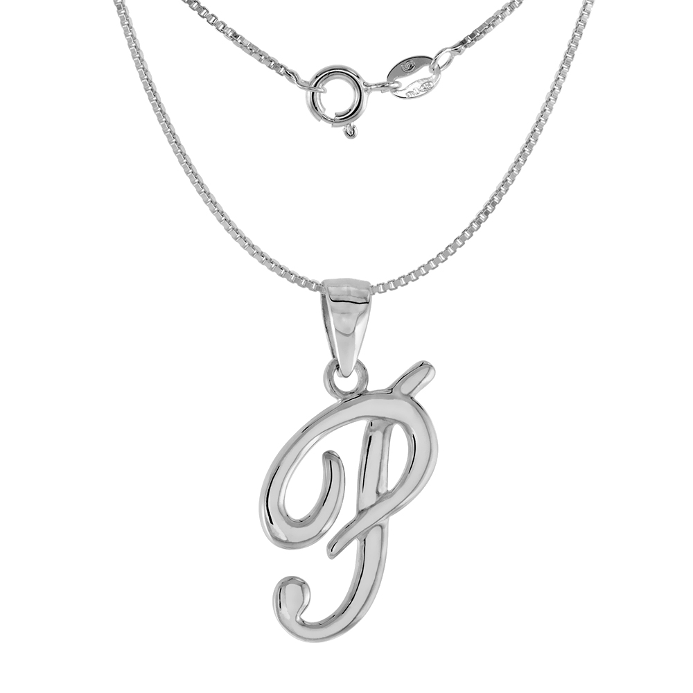 Small 3/4 inch Sterling Silver Script Initial P Pendant Necklace for Women Flawless High Polished 16-20 inch