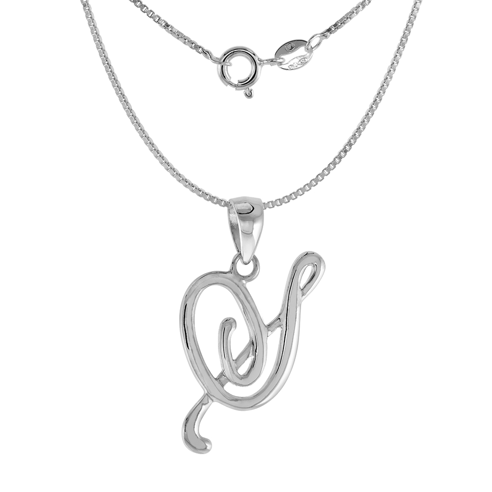 Small 3/4 inch Sterling Silver Script Initial S Pendant Necklace for Women Flawless High Polished 16-20 inch