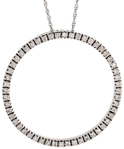 14k White Gold 18&quot; Chain &amp; 1&quot; (26mm) Circle of Life Diamond Pendant, w/ 0.40 Carat Brilliant Cut Diamonds