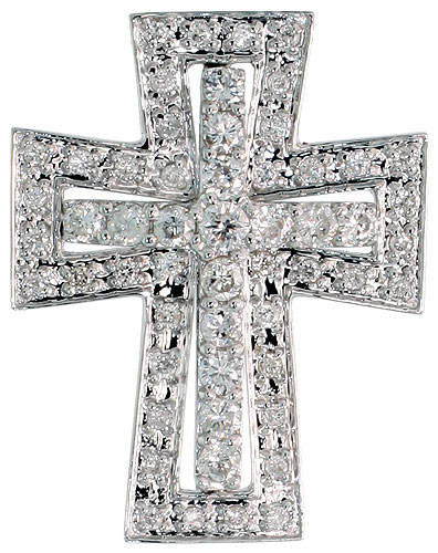 14k White Gold 7/8&quot; (22mm) tall Diamond Maltese Cross Pendant Slide, w/ 0.57 Carat Brilliant Cut Diamonds