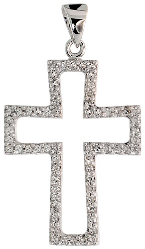 14k White Gold 7/8&quot; (22mm) tall Diamond Cross Cut Out Pendant, w/ 0.22 Carat Brilliant Cut Diamonds
