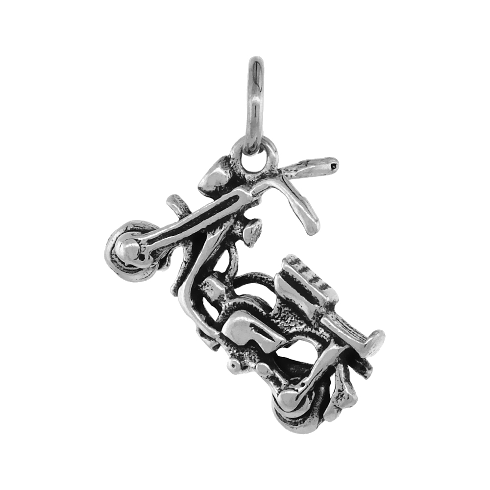 Sterling Silver Motor Scooter Pendant Antiqued finish 1/4 inch