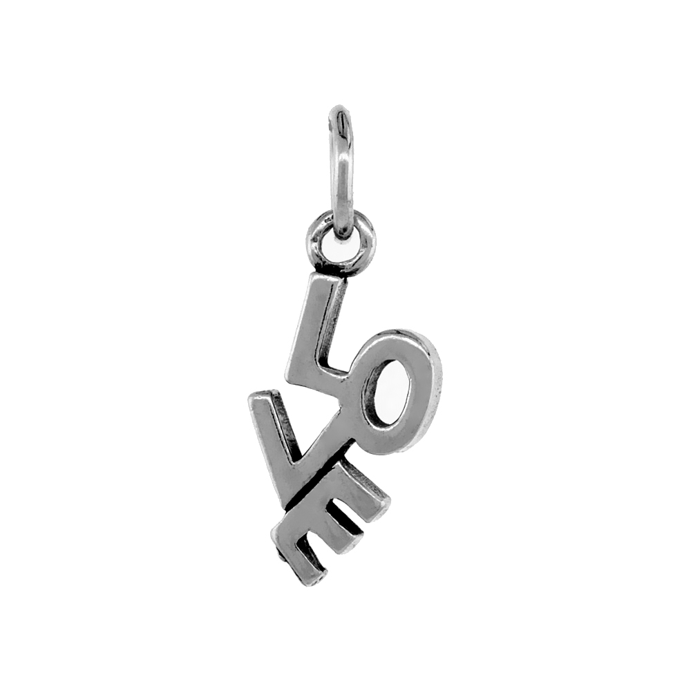 Sterling Silver LOVE Pendant Antiqued finish 3/4 inch