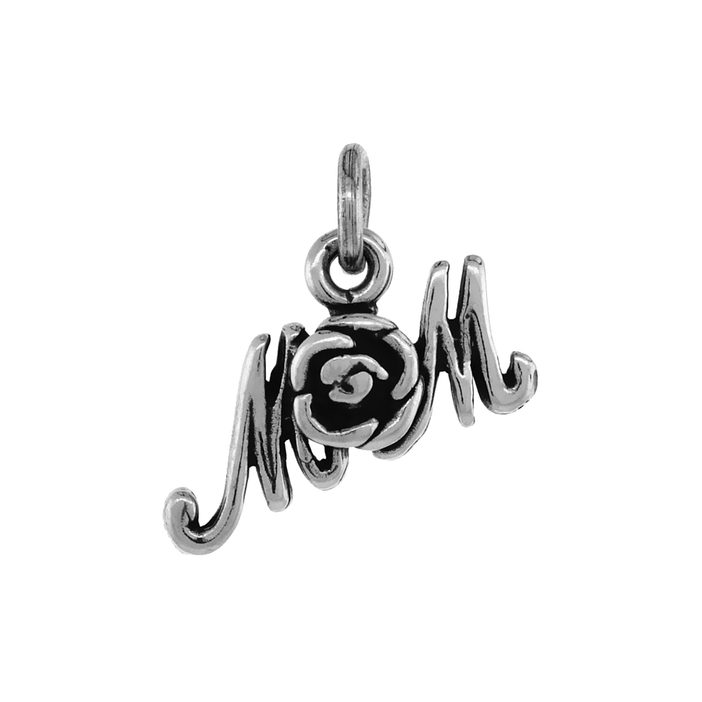 Sterling Silver Mom Pendant Antiqued finish 1/2 inch