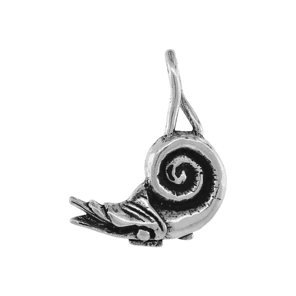Sterling Silver Snail Pendant Antiqued finish 3/4 inch