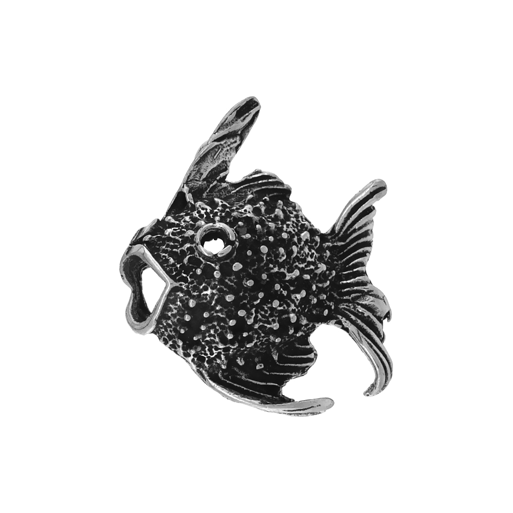 Sterling Silver Angel Fish Pendant Antiqued finish 13/16 inch