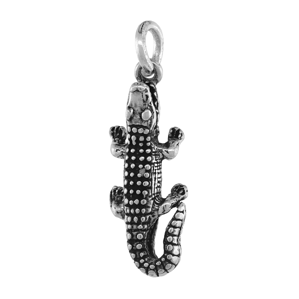 Sterling Silver Alligator Pendant Antiqued finish 1 inch