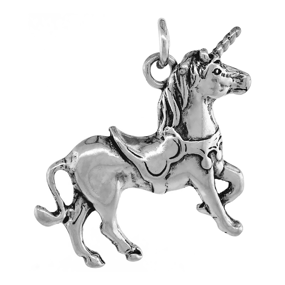 Sterling Silver Unicorn Necklace Antiqued finish 1 inch, 16 - 30 inch 1 mm Box Chain