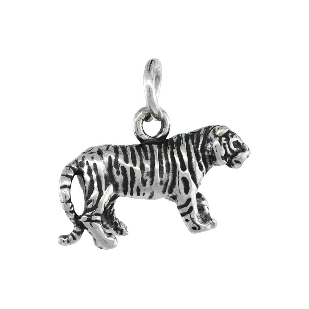 Sterling Silver Tiny Tiger Charm Antiqued finish 18 inch Necklace 3/4 inch