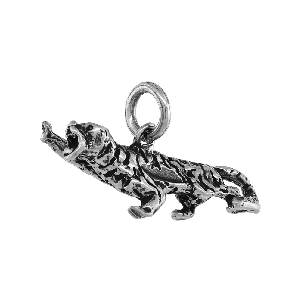 Sterling Silver Tiger Pendant Antiqued finish small, 1 inch long