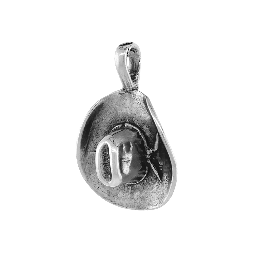 Sterling Silver Cowboy Hat Pendant Antiqued finish 7/8 inch